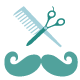 Ćcono de bigote, tijeras y peine.