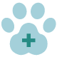 Ćcono de huella de gato con sĆmbolo de cruz de salud, como referencia a veterinaria.