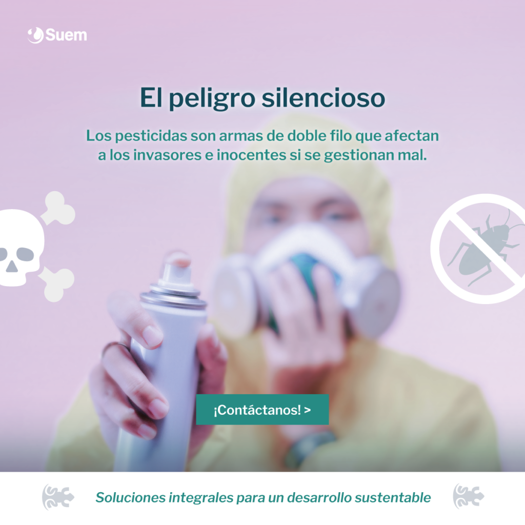 Fotografía de fumigador con aerosol. El peligro silencioso de los pesticidas como armas de doble filo.